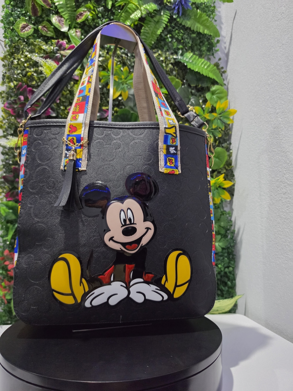 New 50cm Disney Black Tote Bag with Colorful Cartoon Strap